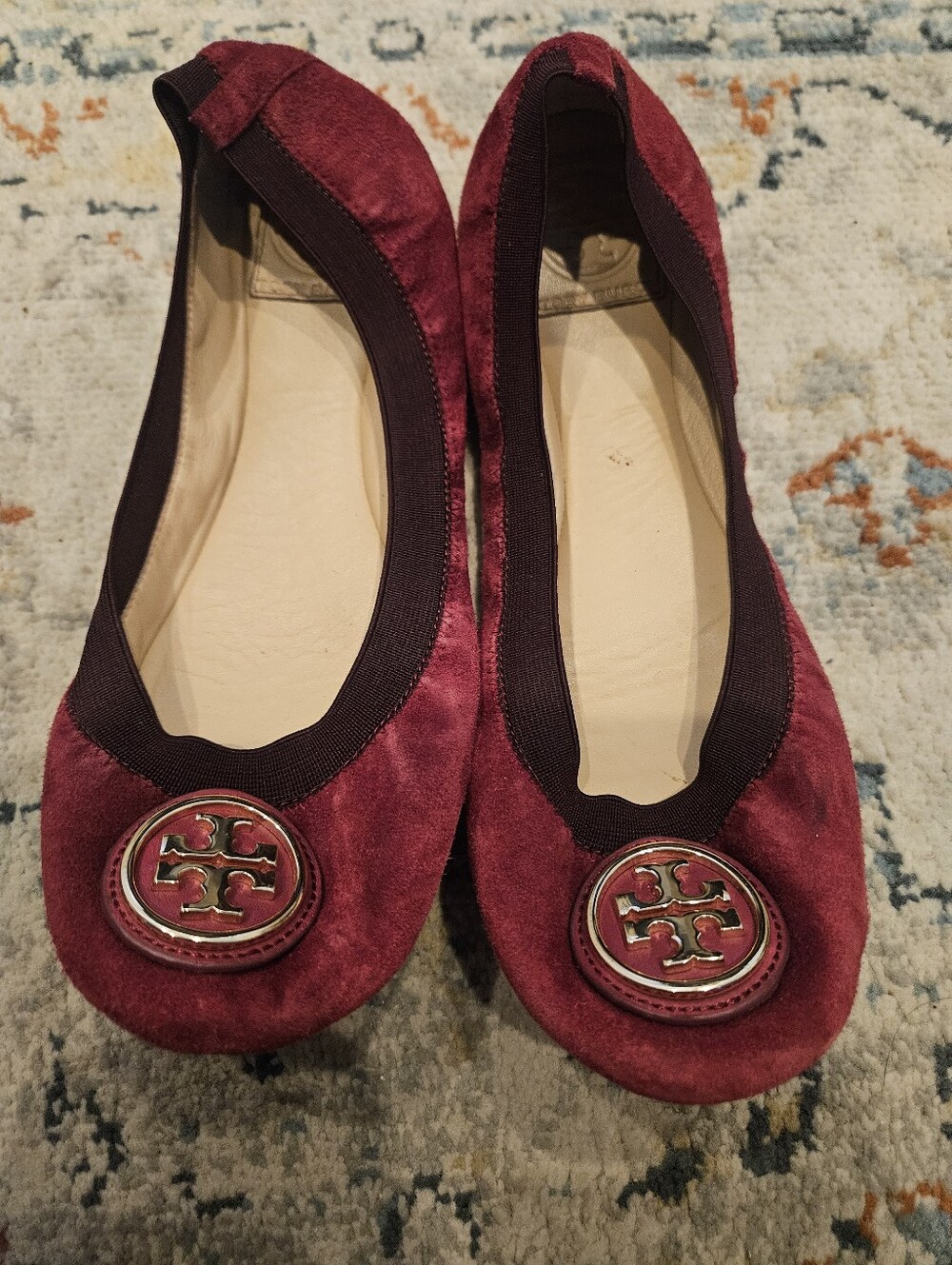 Tory Burch Caroline 2 Suede‎ Ballet Flats Burgundy Wine Womens 8M